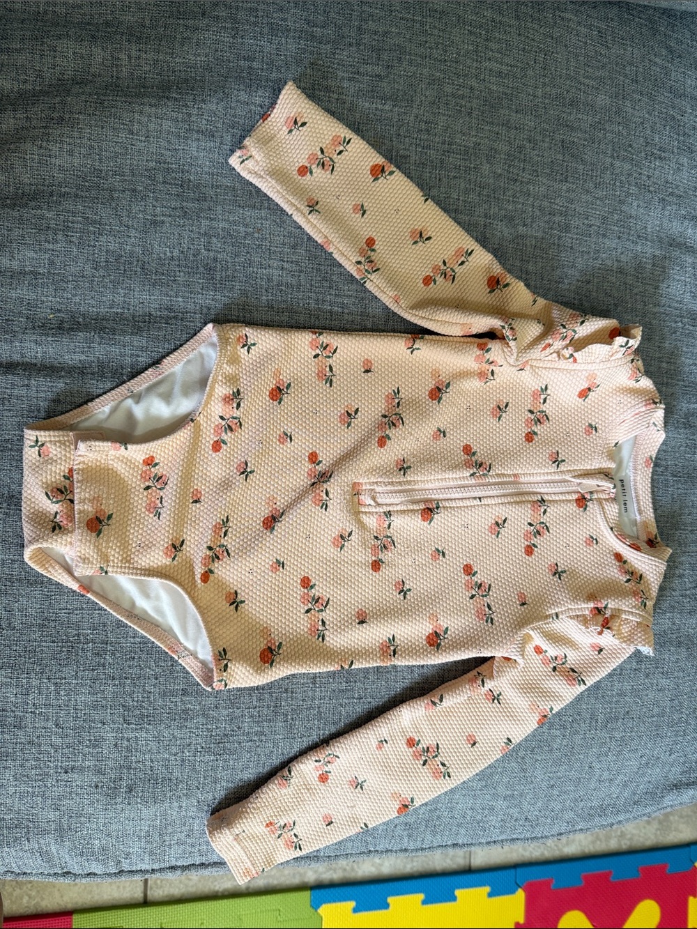 Petit Lem Peach Floral Long-Sleeve Swimsuit Top